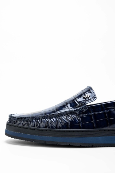  Tamer Tanca Erkek Hakiki Deri Lacivert Loafer Ayakkabı