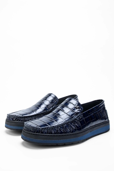  Tamer Tanca Erkek Hakiki Deri Lacivert Loafer Ayakkabı