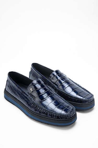  Tamer Tanca Erkek Hakiki Deri Lacivert Loafer Ayakkabı