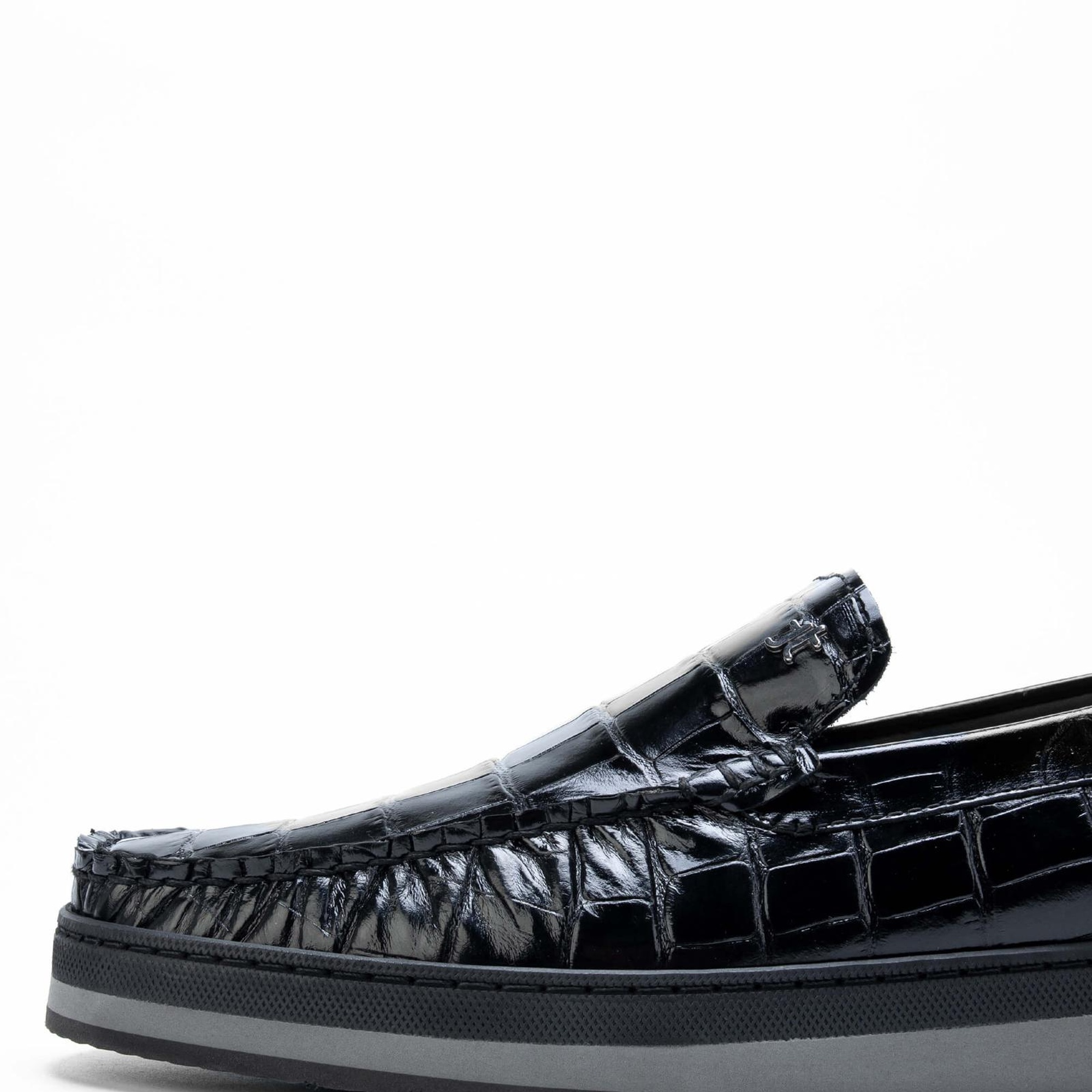 Tamer Tanca Erkek Hakiki Deri Siyah Kroko Loafer Ayakkabı
