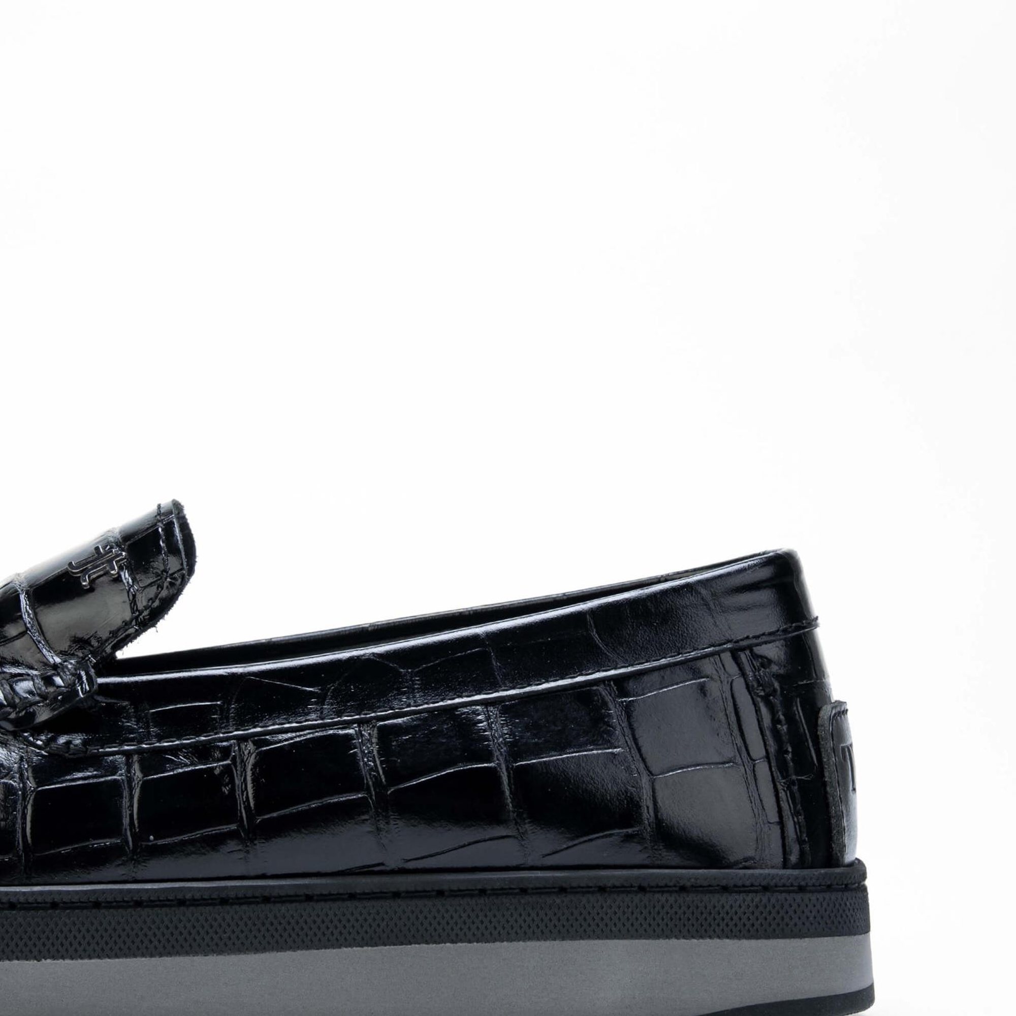 Tamer Tanca Erkek Hakiki Deri Siyah Kroko Loafer Ayakkabı