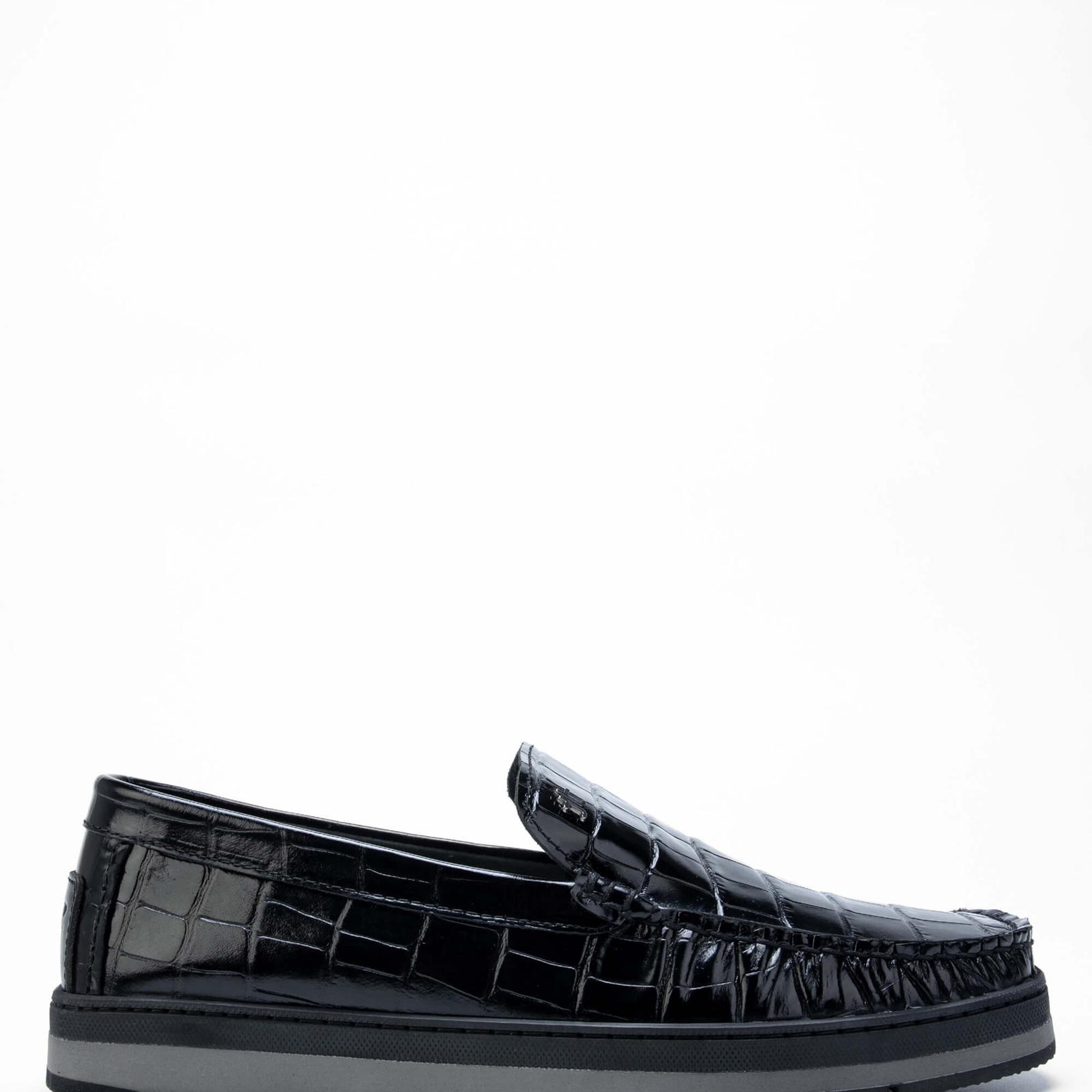 Tamer Tanca Erkek Hakiki Deri Siyah Kroko Loafer Ayakkabı