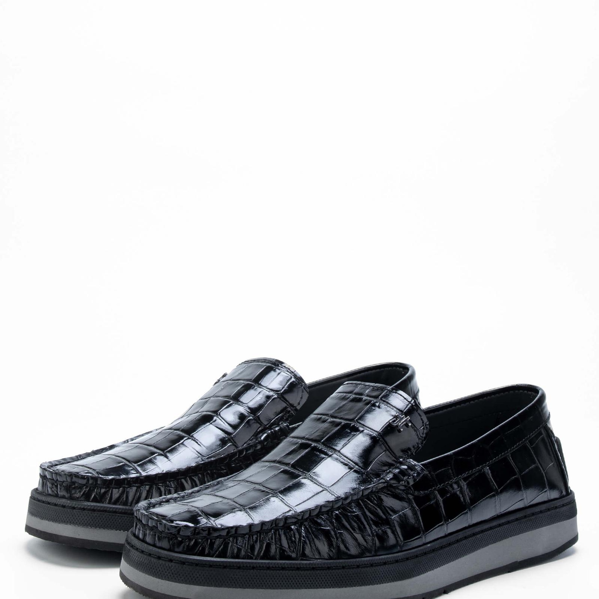 Tamer Tanca Erkek Hakiki Deri Siyah Kroko Loafer Ayakkabı