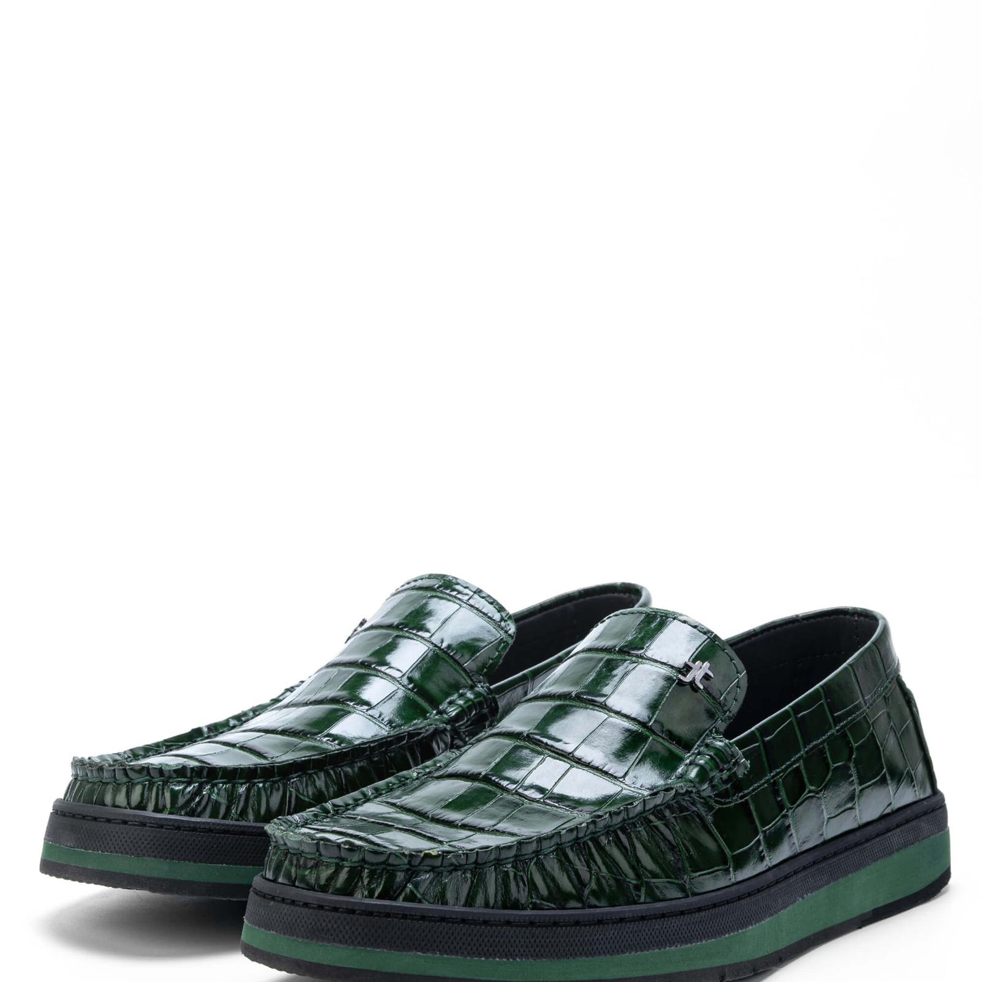 Tamer Tanca Erkek Hakiki Deri Yeşil Loafer Ayakkabı