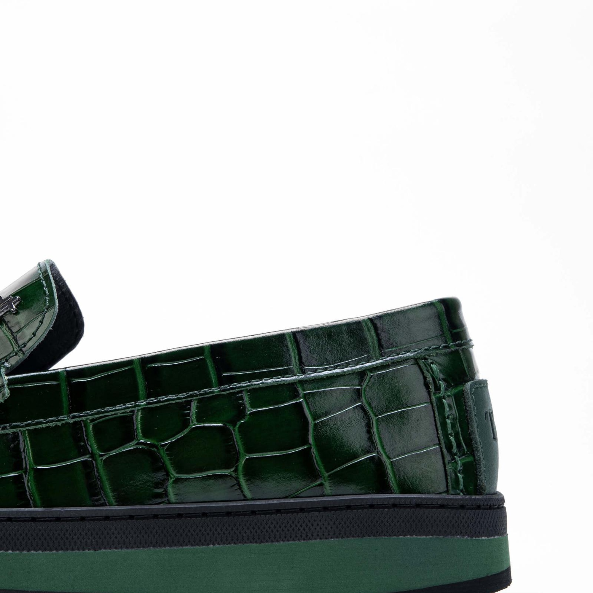 Tamer Tanca Erkek Hakiki Deri Yeşil Loafer Ayakkabı