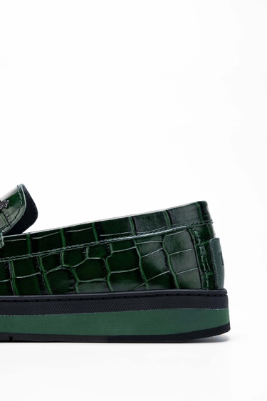  Tamer Tanca Erkek Hakiki Deri Yeşil Loafer Ayakkabı