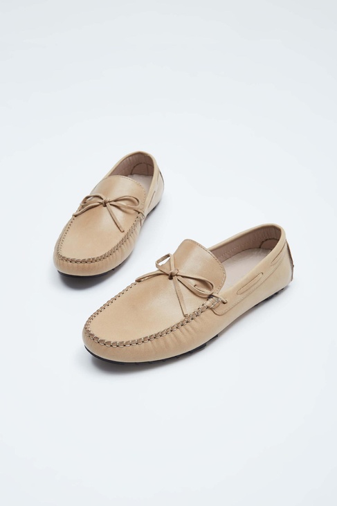  Tamer Tanca Erkek Hakiki Deri Bej Loafer Ayakkabı