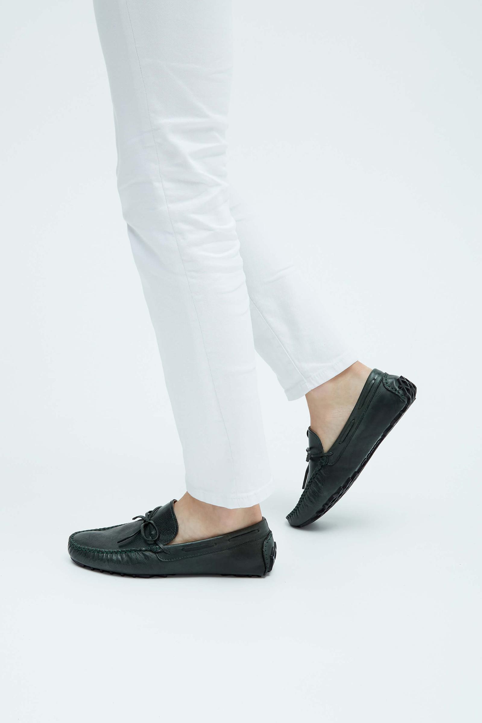  Tamer Tanca Erkek Hakiki Deri Yeşil Loafer Ayakkabı