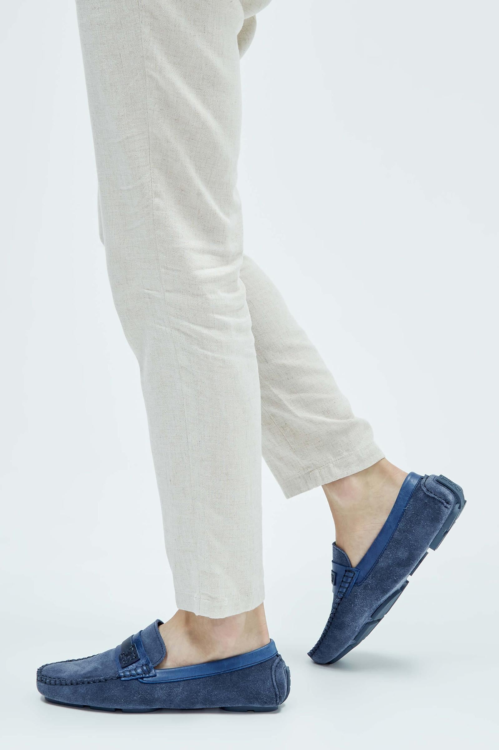  Tamer Tanca Erkek Hakiki Deri Lacivert Süet Loafer Ayakkabı