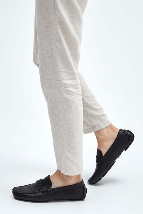  Tamer Tanca Erkek Hakiki Deri Siyah Floter Loafer Ayakkabı