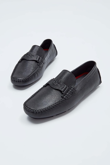  Tamer Tanca Erkek Hakiki Deri Siyah Floter Loafer Ayakkabı