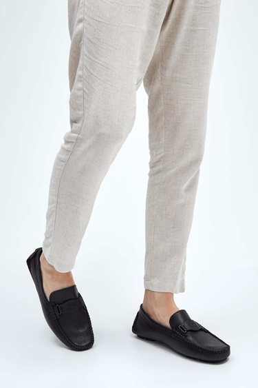  Tamer Tanca Erkek Hakiki Deri Siyah Floter Loafer Ayakkabı