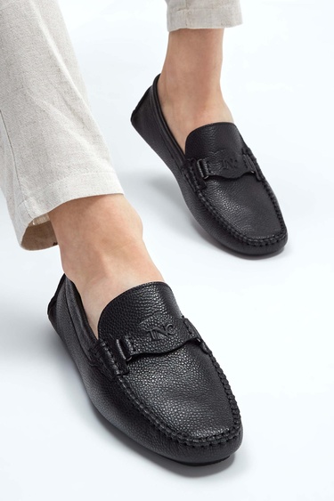  Tamer Tanca Erkek Hakiki Deri Siyah Floter Loafer Ayakkabı