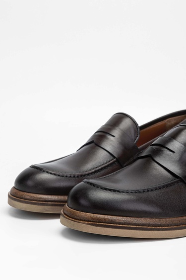  Tamer Tanca Erkek Hakiki Deri Kahverengi Loafer Ayakkabı