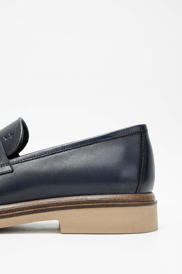  Tamer Tanca Erkek Hakiki Deri Lacivert Loafer Ayakkabı