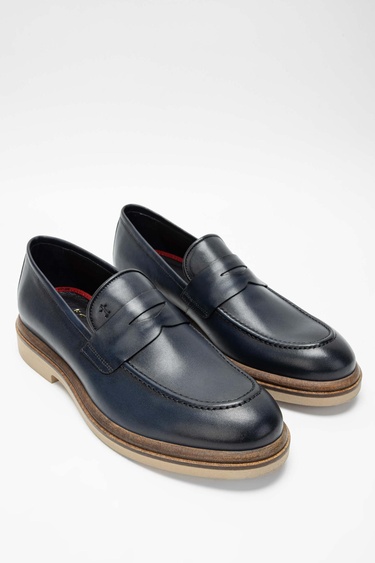  Tamer Tanca Erkek Hakiki Deri Lacivert Loafer Ayakkabı