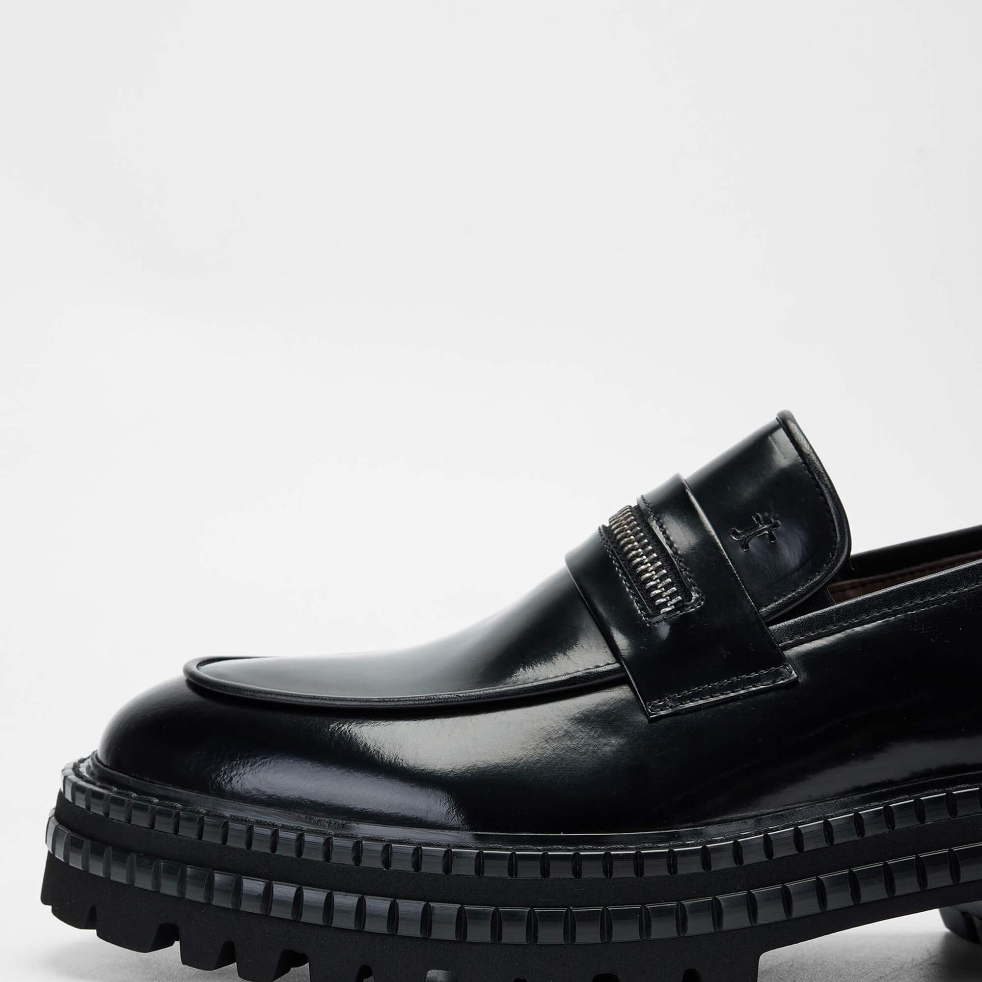 Tamer Tanca Erkek Hakiki Deri Siyah Açma Loafer Ayakkabı