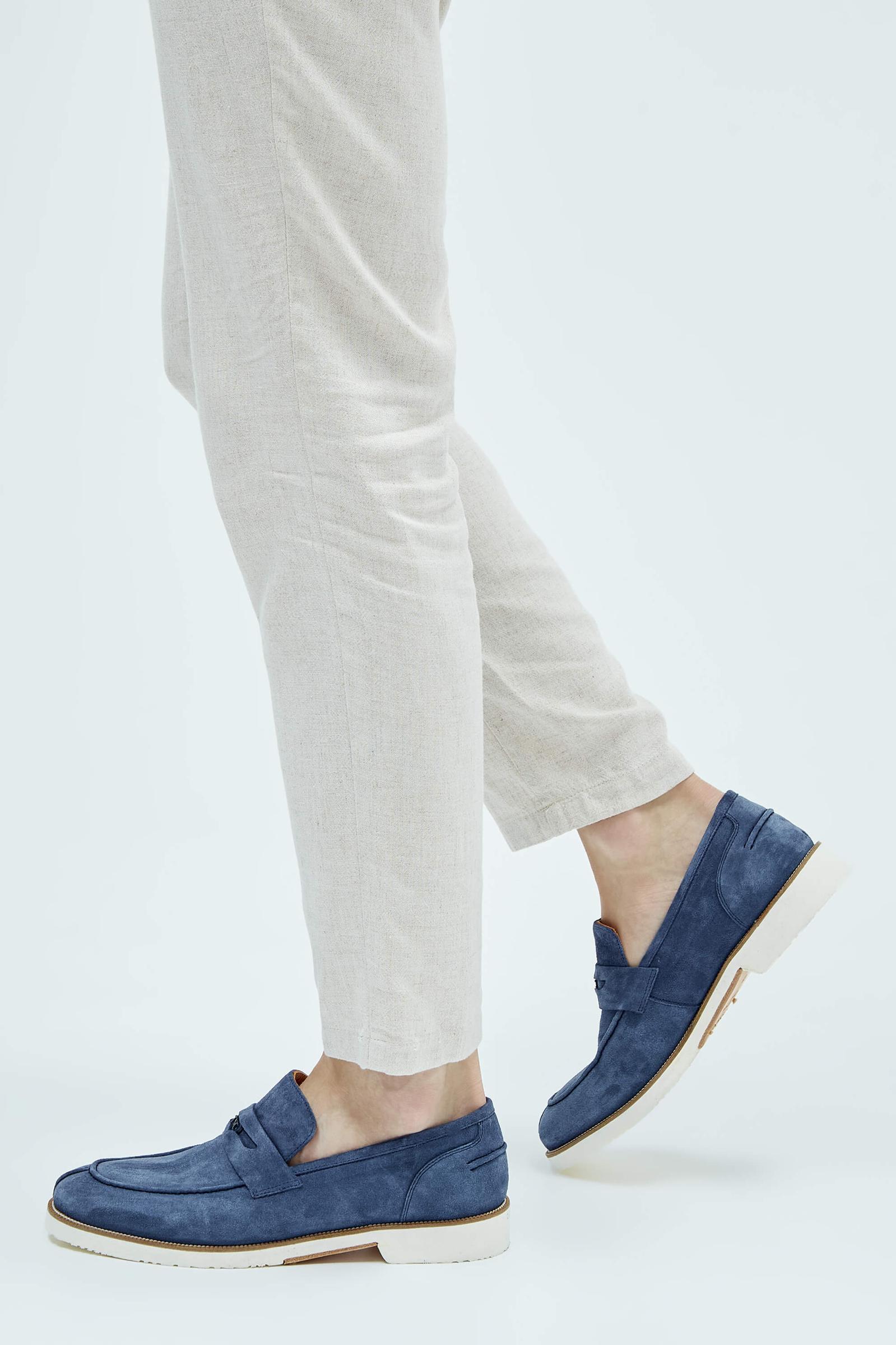  Tamer Tanca Erkek Hakiki Deri Lacivert Süet Loafer Ayakkabı