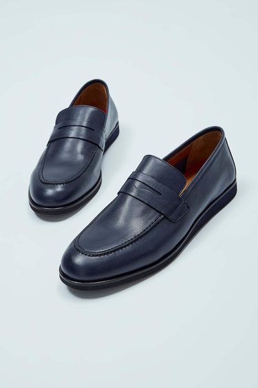  Tamer Tanca Erkek Hakiki Deri Lacivert Loafer Ayakkabı