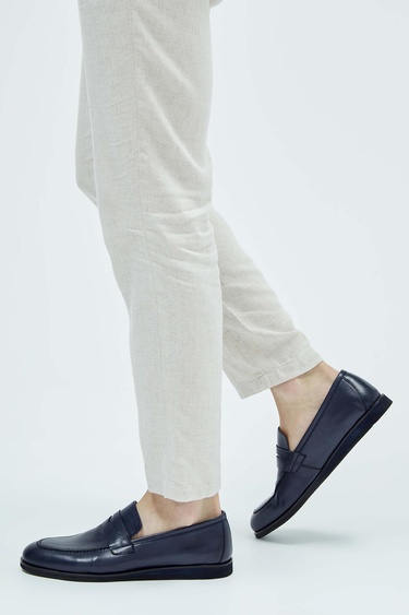  Tamer Tanca Erkek Hakiki Deri Lacivert Loafer Ayakkabı