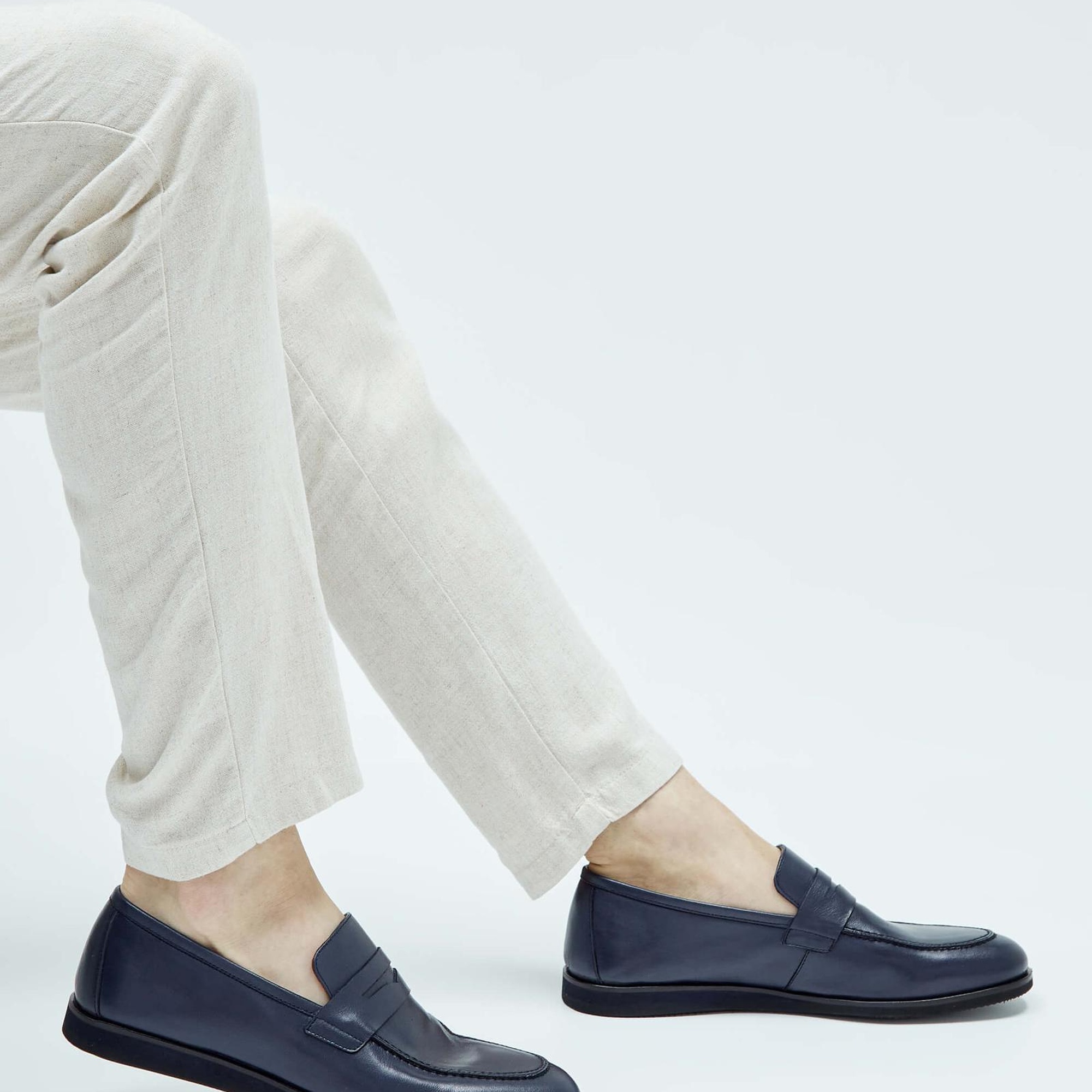 Tamer Tanca Erkek Hakiki Deri Lacivert Loafer Ayakkabı