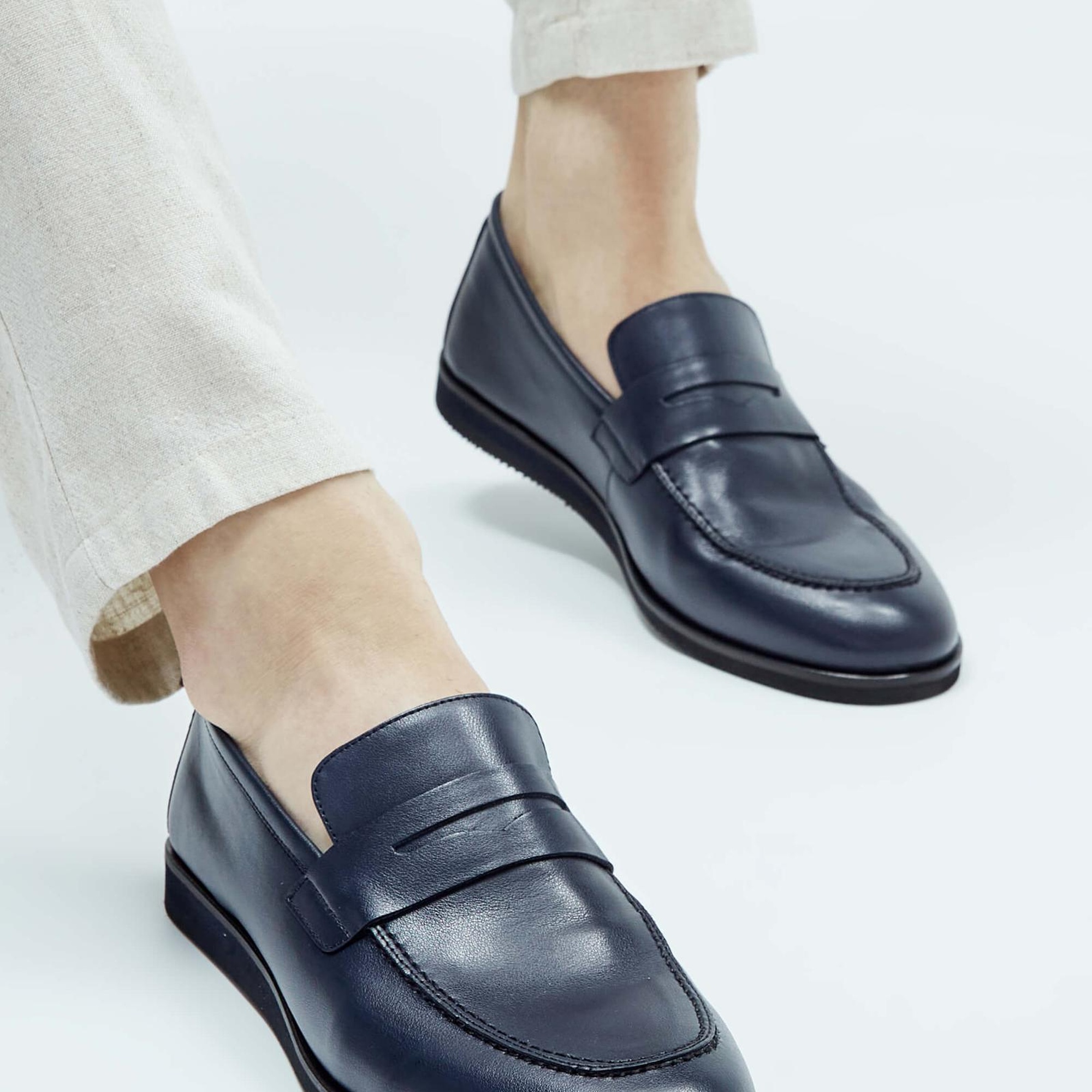 Tamer Tanca Erkek Hakiki Deri Lacivert Loafer Ayakkabı