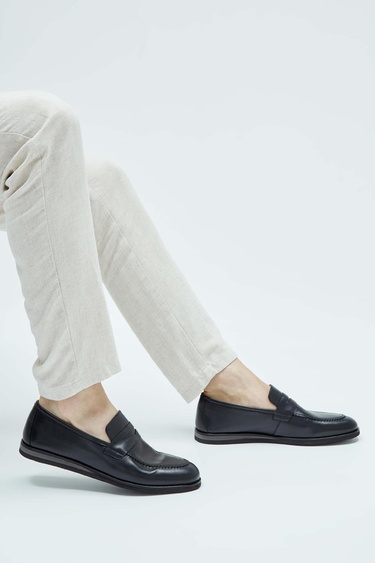  Tamer Tanca Erkek Hakiki Deri Siyah Loafer Ayakkabı