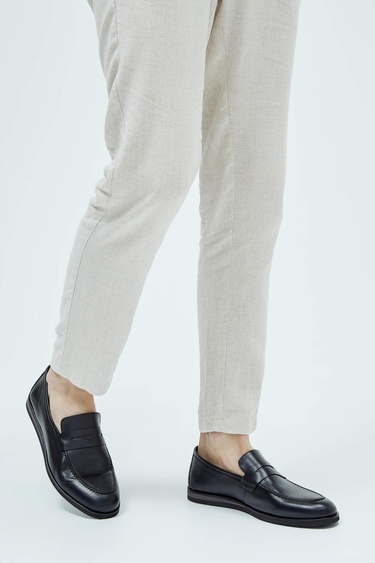  Tamer Tanca Erkek Hakiki Deri Siyah Loafer Ayakkabı