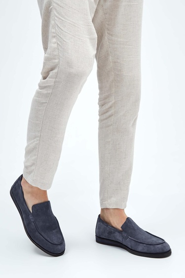  Tamer Tanca Erkek Hakiki Deri Gri Süet Loafer Ayakkabı