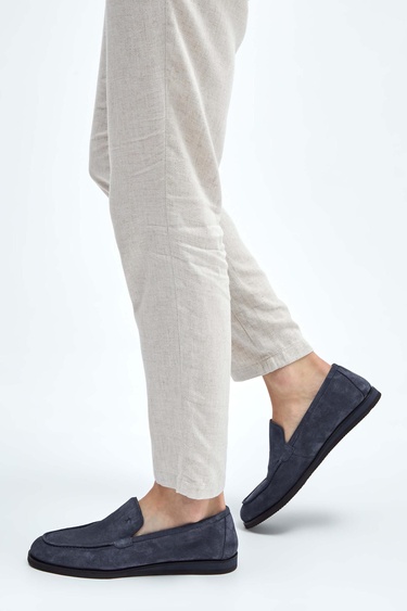  Tamer Tanca Erkek Hakiki Deri Gri Süet Loafer Ayakkabı