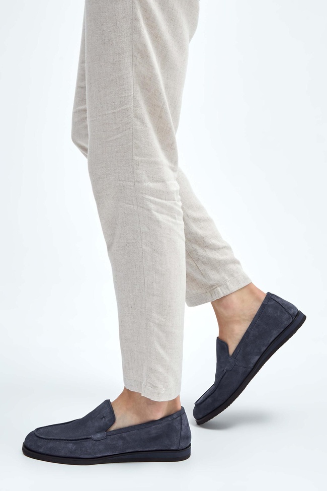  Tamer Tanca Erkek Hakiki Deri Gri Süet Loafer Ayakkabı