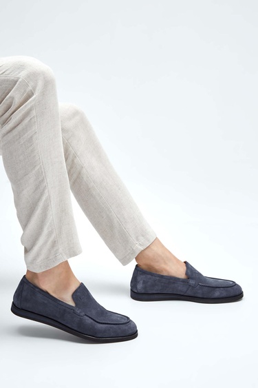  Tamer Tanca Erkek Hakiki Deri Gri Süet Loafer Ayakkabı