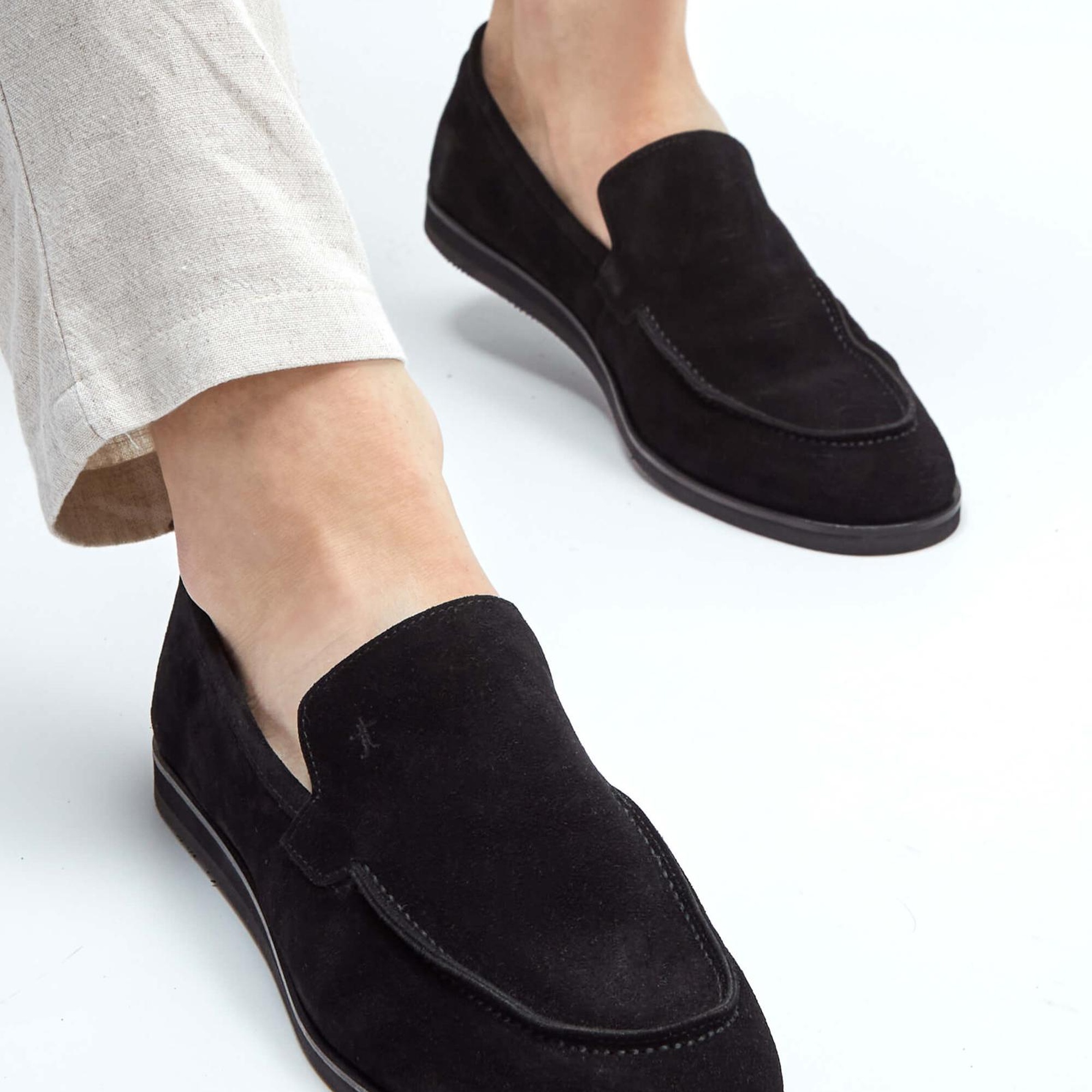 Tamer Tanca Erkek Hakiki Deri Siyah Süet Loafer Ayakkabı