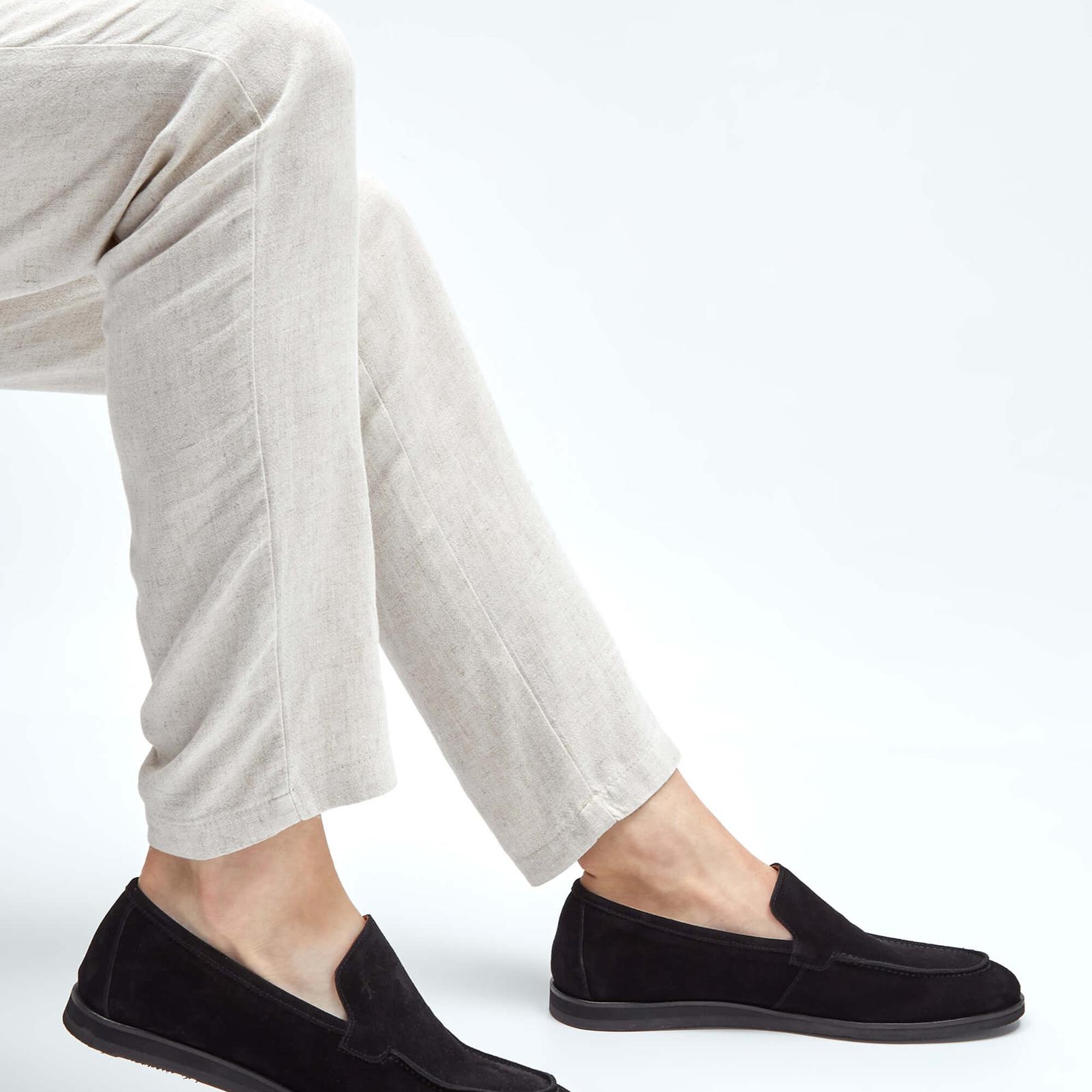 Tamer Tanca Erkek Hakiki Deri Siyah Süet Loafer Ayakkabı