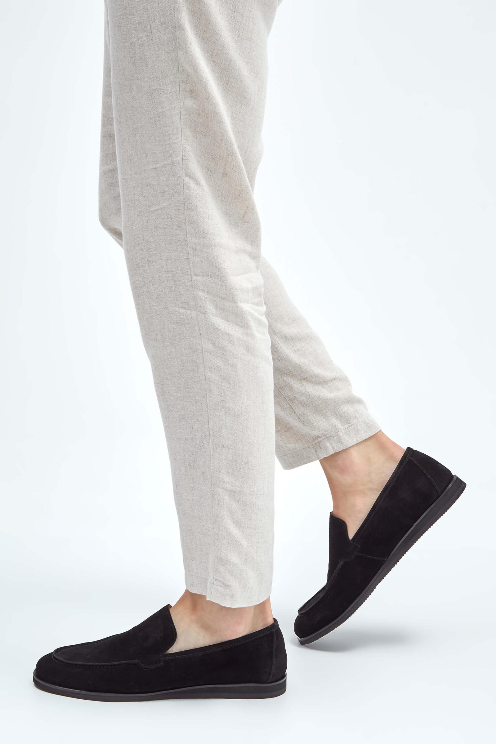  Tamer Tanca Erkek Hakiki Deri Siyah Süet Loafer Ayakkabı