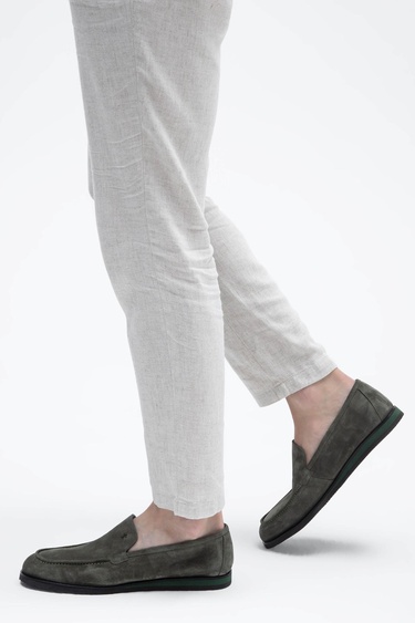  Tamer Tanca Erkek Hakiki Deri Yeşil Loafer Ayakkabı