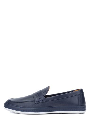  Tamer Tanca Erkek Hakiki Deri Lacivert Loafer Ayakkabı