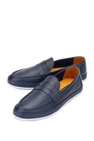  Tamer Tanca Erkek Hakiki Deri Lacivert Loafer Ayakkabı