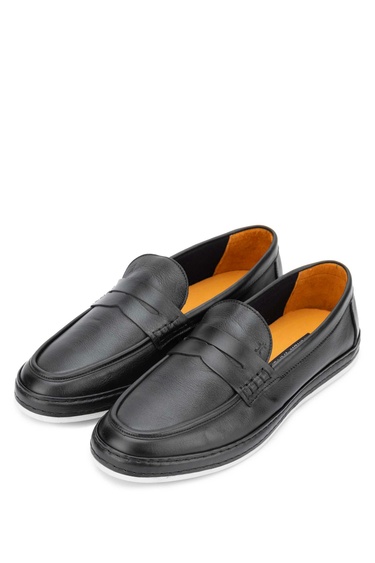  Tamer Tanca Erkek Hakiki Deri Siyah Loafer Ayakkabı