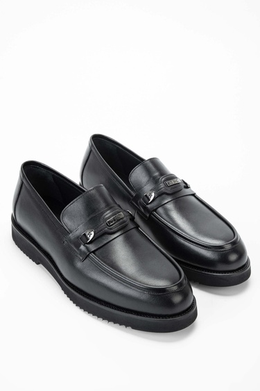 Tamer Tanca Erkek Hakiki Deri Siyah Loafer Ayakkabı