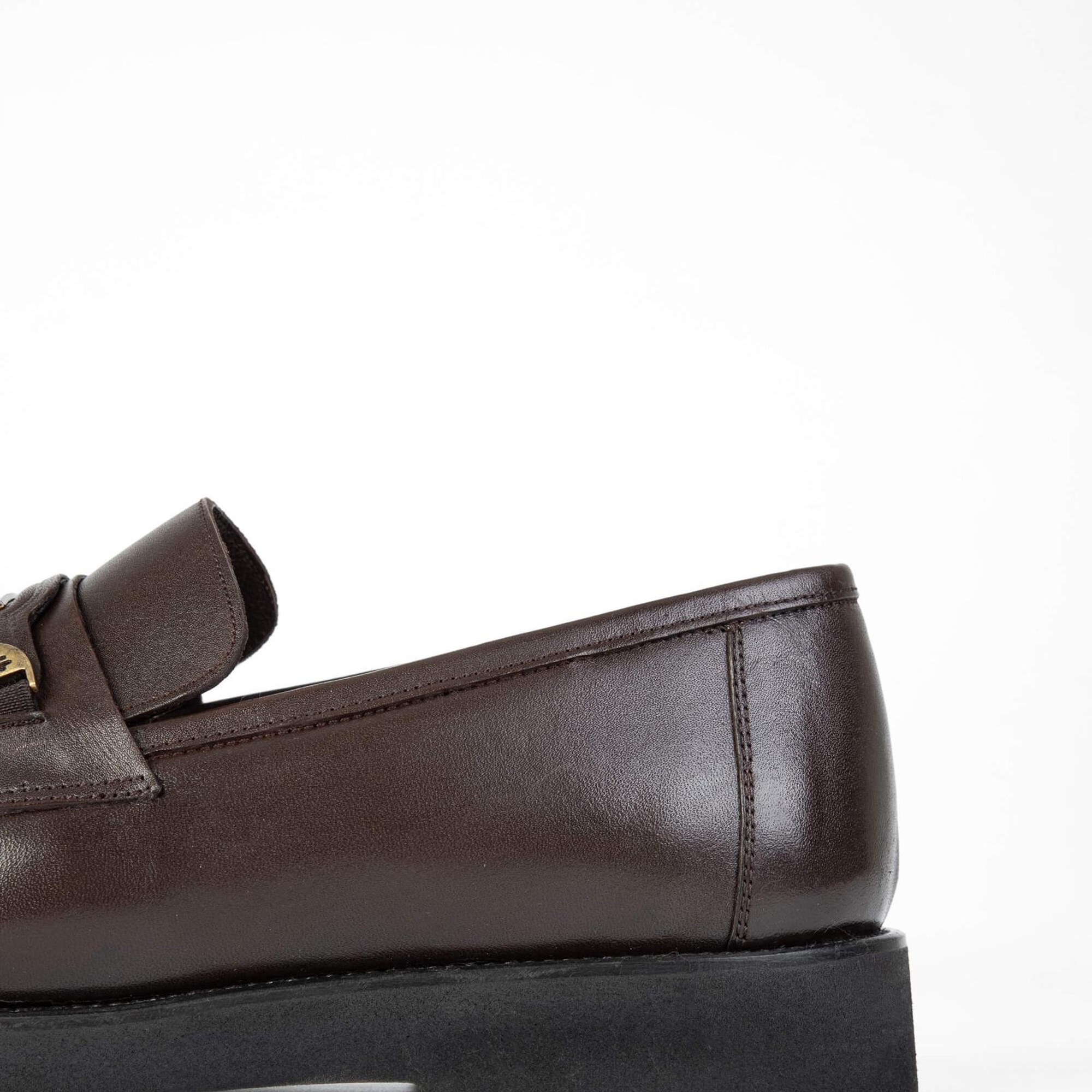 Tamer Tanca Erkek Hakiki Deri Kahverengi Loafer Ayakkabı