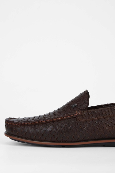  Tamer Tanca Erkek Hakiki Deri Kahverengi Yılan Loafer Ayakkabı