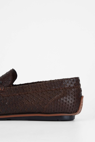  Tamer Tanca Erkek Hakiki Deri Kahverengi Yılan Loafer Ayakkabı