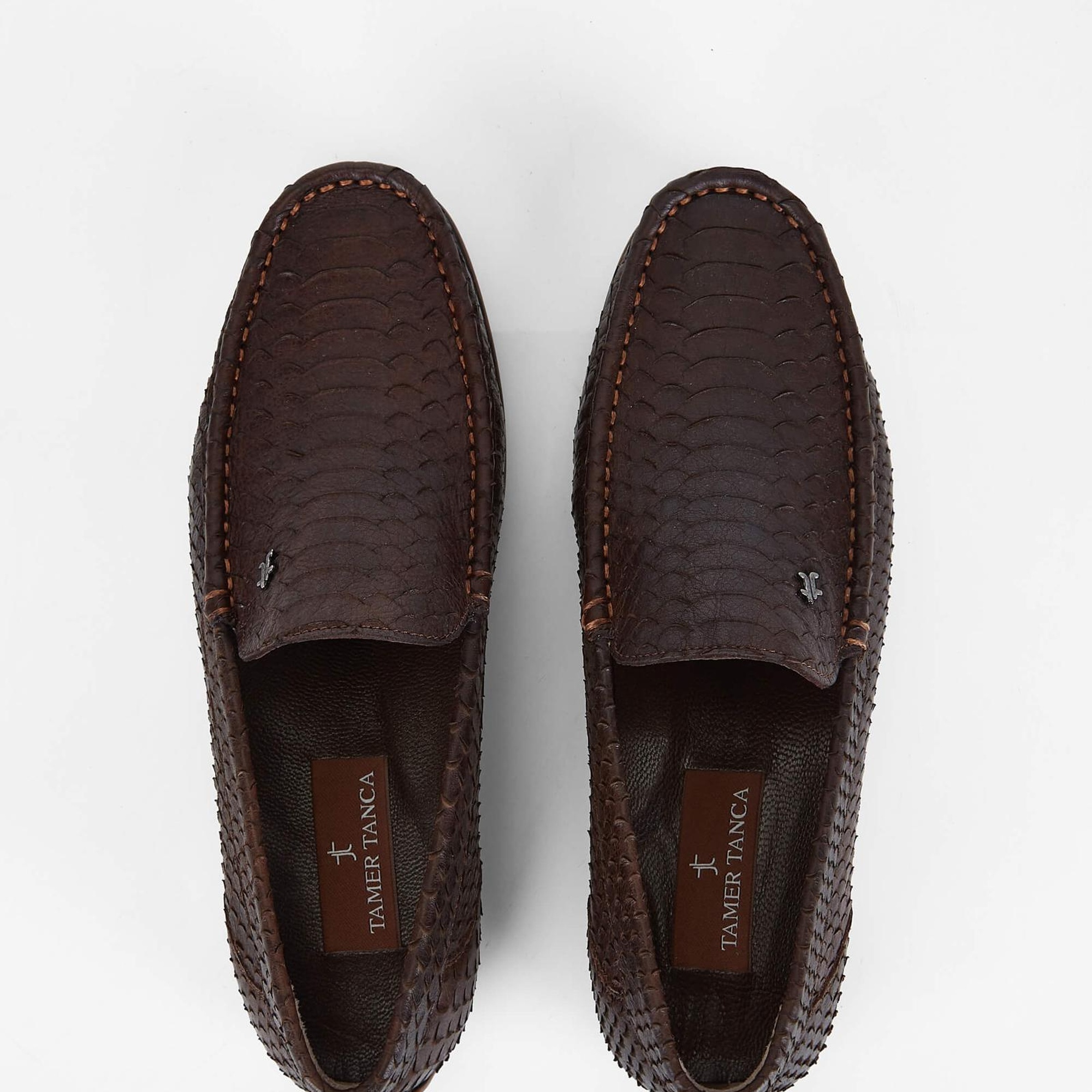 Tamer Tanca Erkek Hakiki Deri Kahverengi Yılan Loafer Ayakkabı