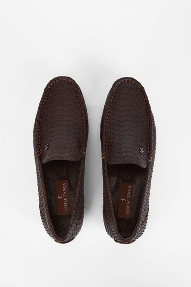  Tamer Tanca Erkek Hakiki Deri Kahverengi Yılan Loafer Ayakkabı