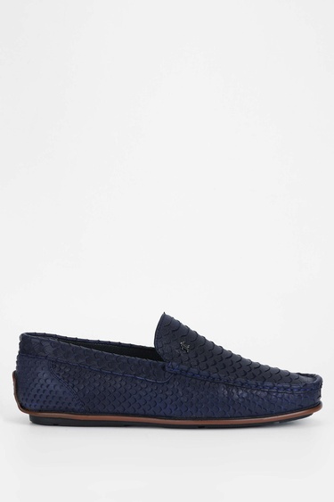  Tamer Tanca Erkek Hakiki Deri Lacivert Loafer Ayakkabı