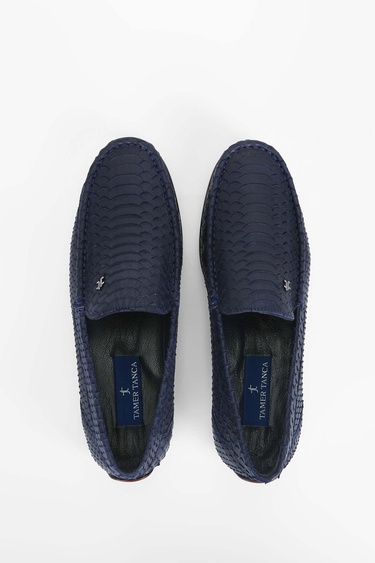  Tamer Tanca Erkek Hakiki Deri Lacivert Loafer Ayakkabı