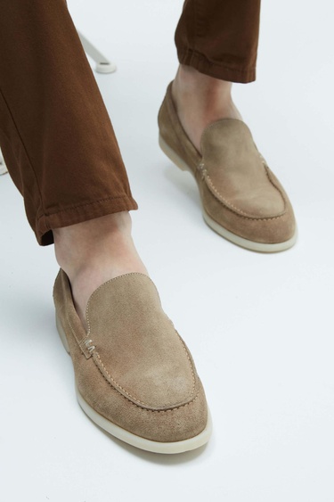  Tamer Tanca Erkek Hakiki Deri Bej Loafer Ayakkabı