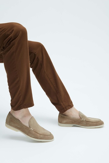  Tamer Tanca Erkek Hakiki Deri Bej Loafer Ayakkabı