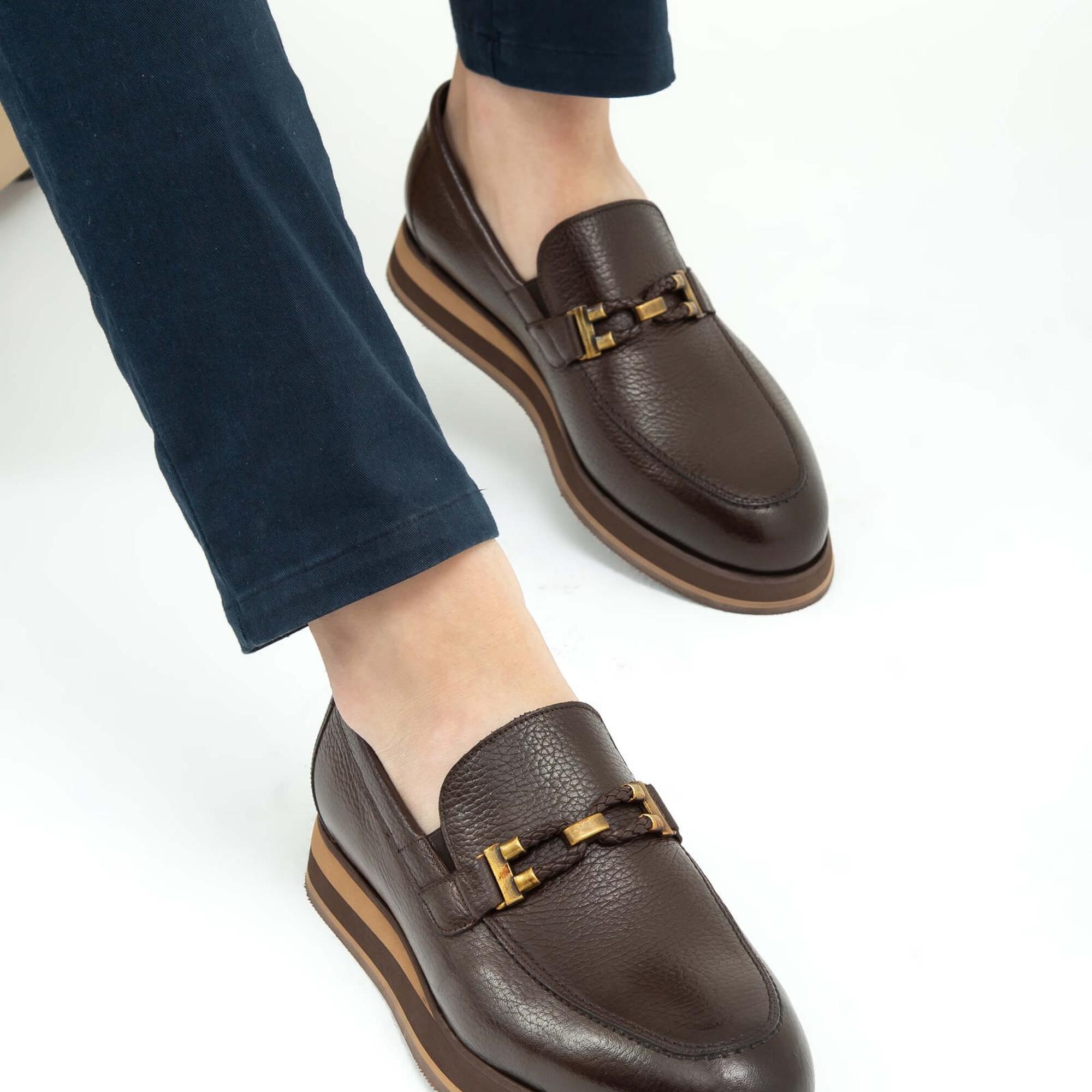 Tamer Tanca Erkek Hakiki Deri Kahverengi Loafer Ayakkabı